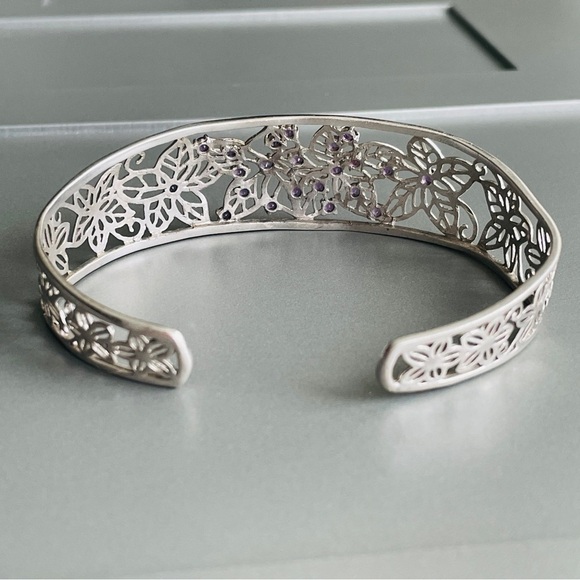 Amethyst Floral Filigree Open Work Sterling Silver Cuff Bracelet By HENG… - Picture 4 of 7